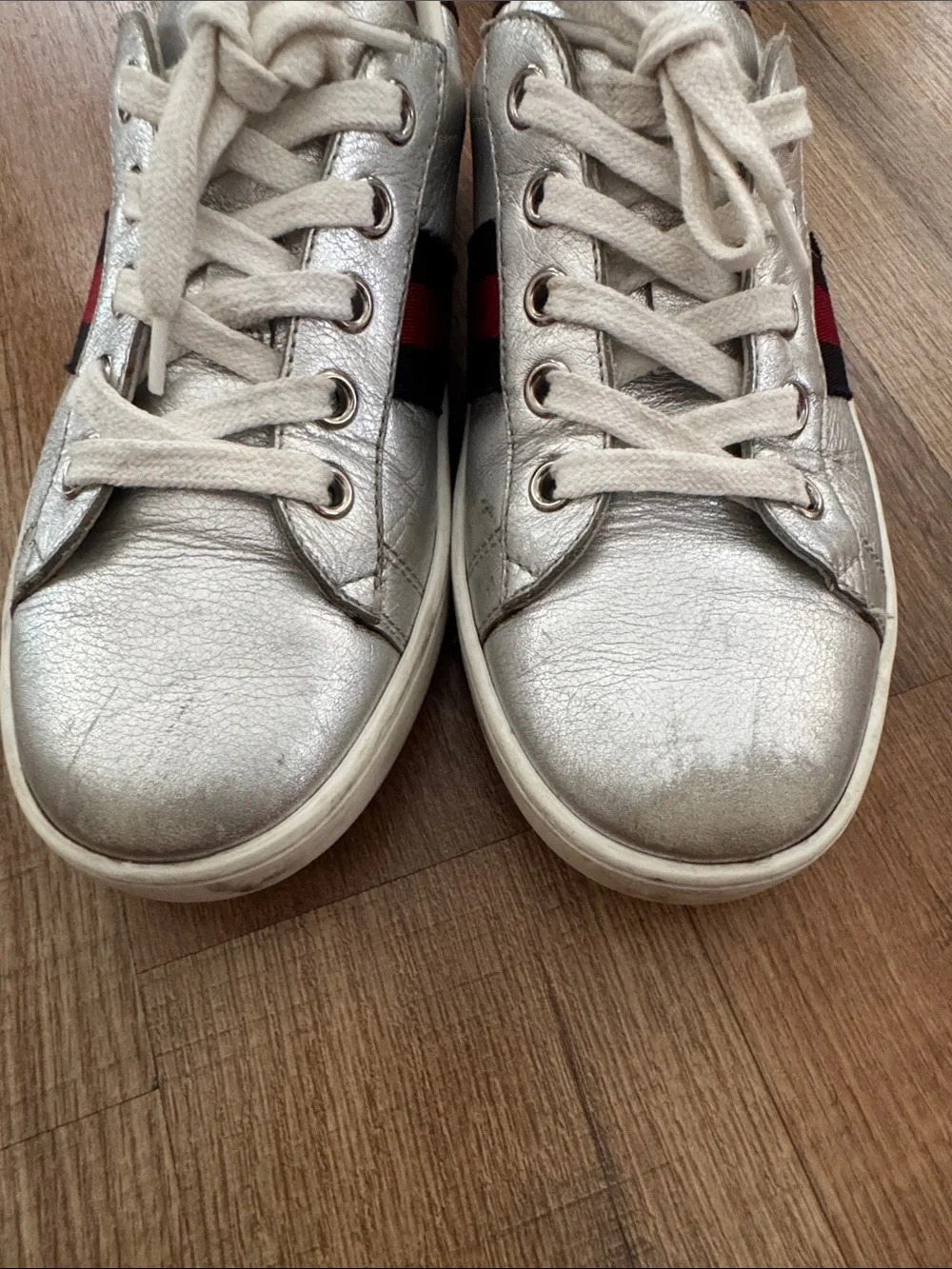 Gucci kids Ace Sneakers in metallic silver leather